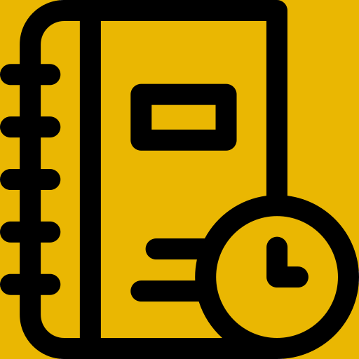 Notebook and a clock icon for booking a handyman for a half-day